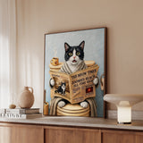 "Morning Business" - Tuxedo Vertical Framed Canvas - Cat Lover Wall Art