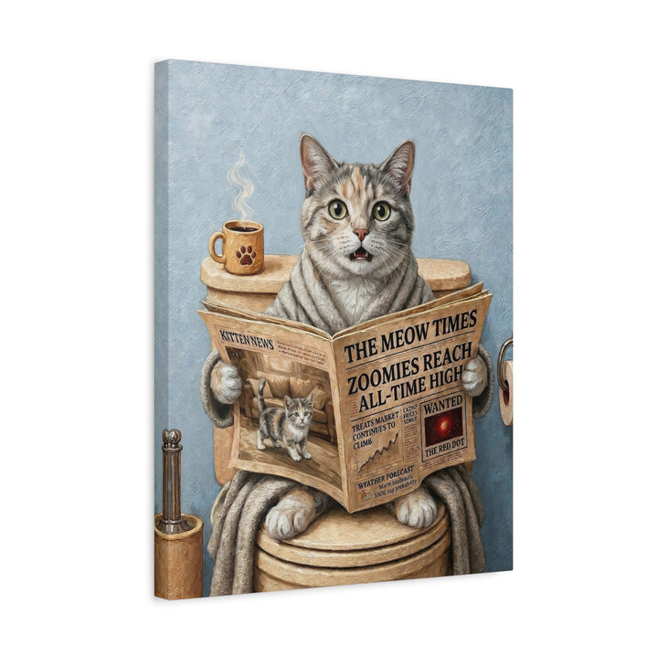 "Morning Business" - Dilute Calico Vertical Canvas - Cat Lover Wall Art