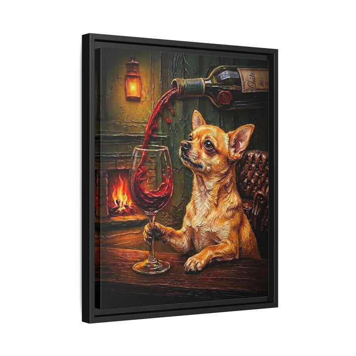 "Wine & Woof" - Chihuahua Vertical Framed Canvas - Dog Lover Wall Art
