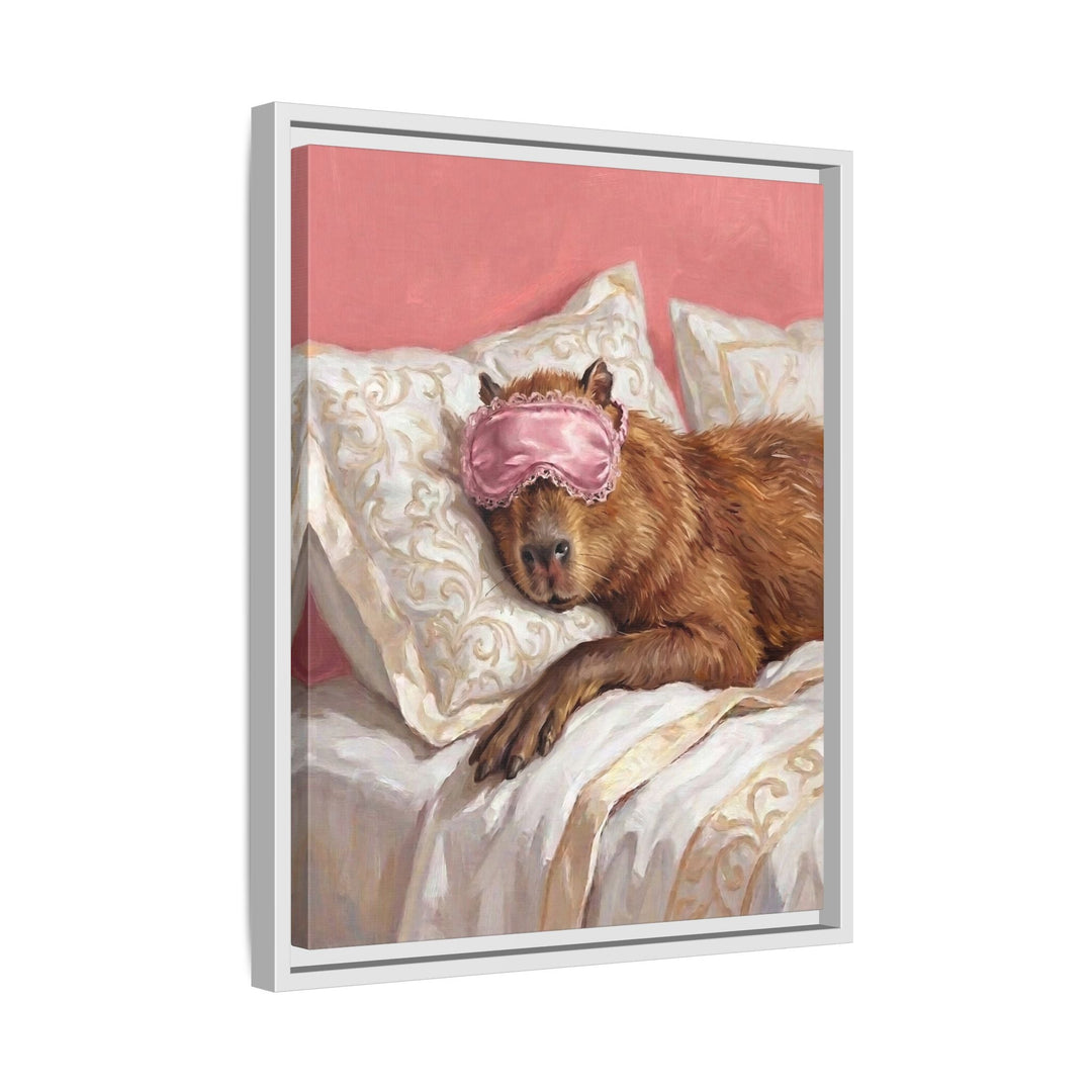 "Beauty Sleep" - Capybara Vertical Framed Canvas - Spirit Animal Wall Art