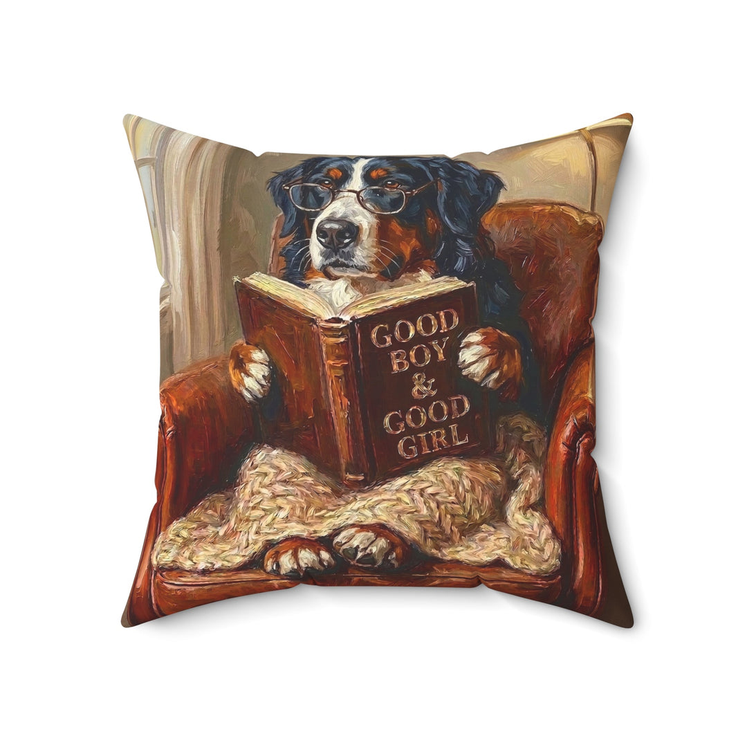 "Evening Read" - Bernese Mountain Dog Throw Pillow - Dog Lover Home Decor