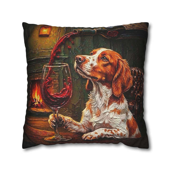 "Wine & Woof" - Brittany Spaniel Pillow Cover - Dog Lover Home Decor