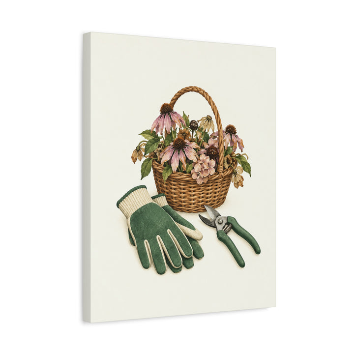 Deadheading Day – Garden Wall Art with Gloves Snips and Spent Blooms – Canvas / Framed Canvas