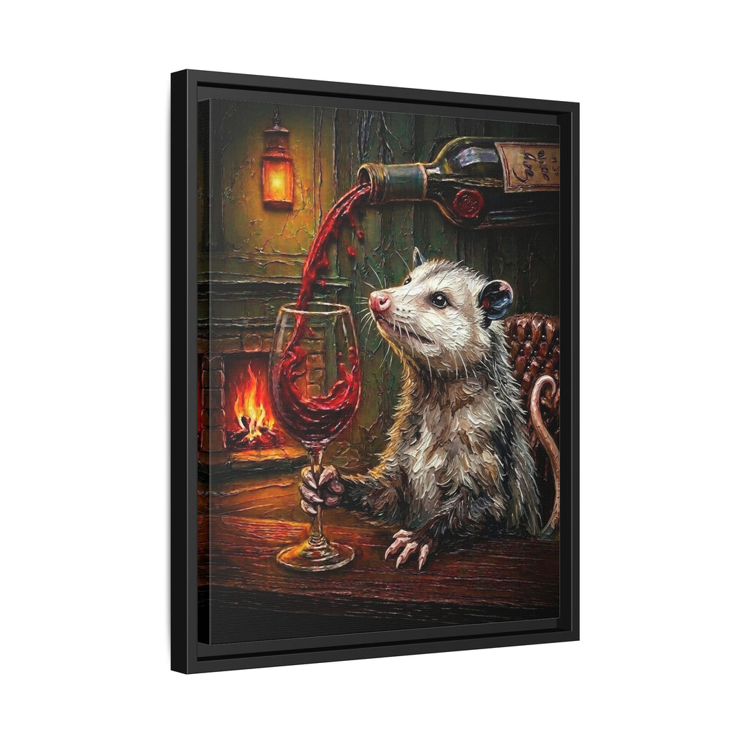 "Wine & Spirit" - Opossum Vertical Framed Canvas - Spirit Animal Wall Art