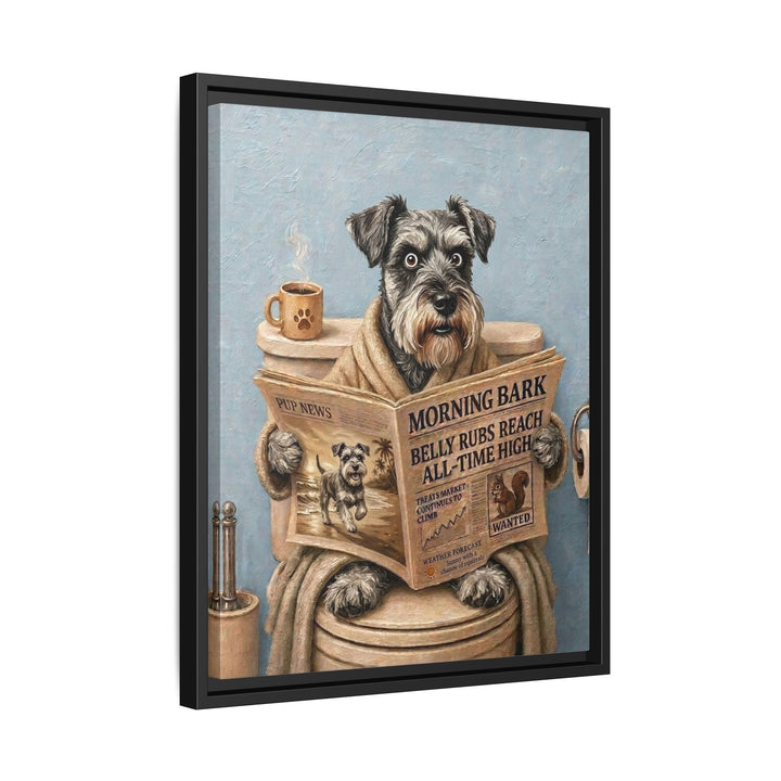 "Morning Business" - Schnauzer Vertical Framed Canvas - Dog Lover Wall Art