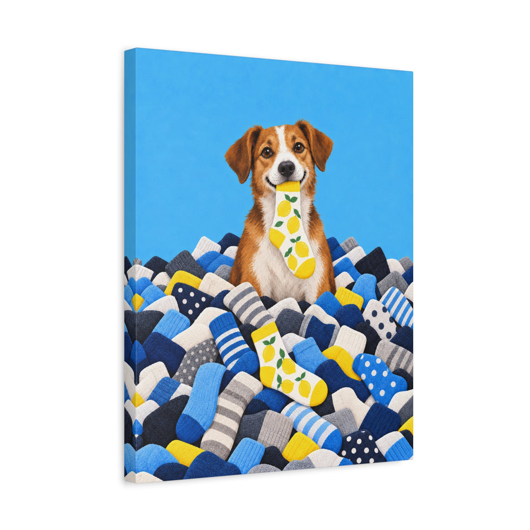 Sock Amnesty – Laundry Room Decor with a Mountain of Single Socks – Canvas / Framed Canvas
