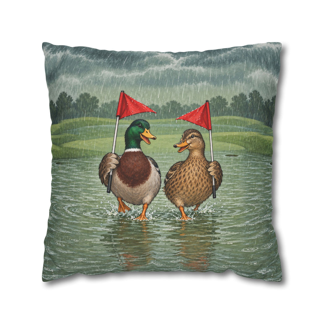 Rain Delay – Golf Wall Art with Two Ducks on a Flooded Green – Pillow / Cover