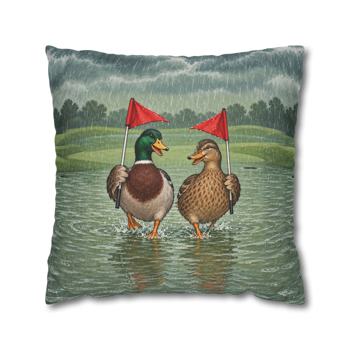 Rain Delay – Golf Wall Art with Two Ducks on a Flooded Green – Pillow / Cover