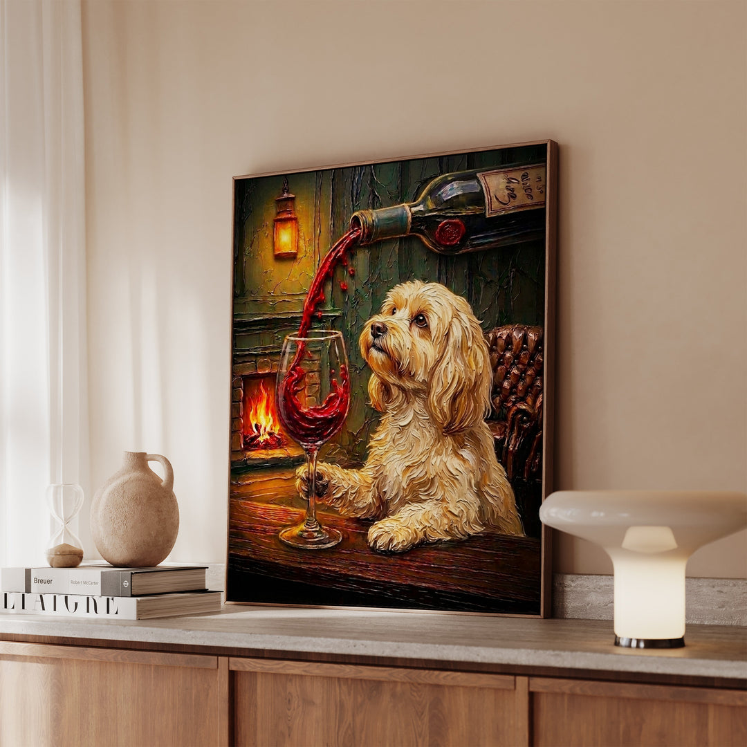 Havanese Wine & Woof Framed Canvas