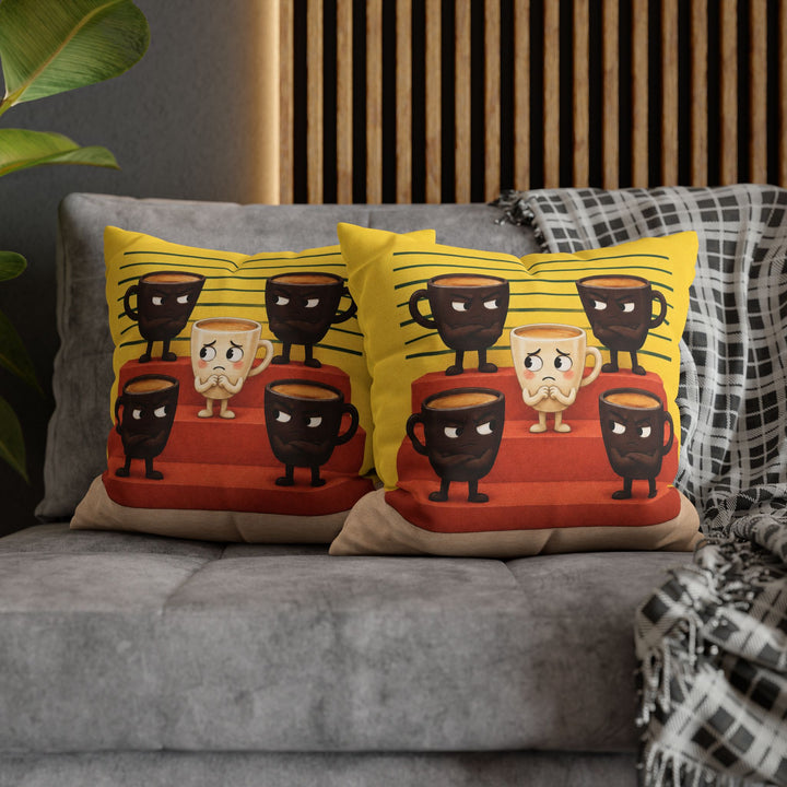 Espresso Shots: The Lineup – Coffee Wall Art with Five Cups in a Police Parade – Pillow / Cover