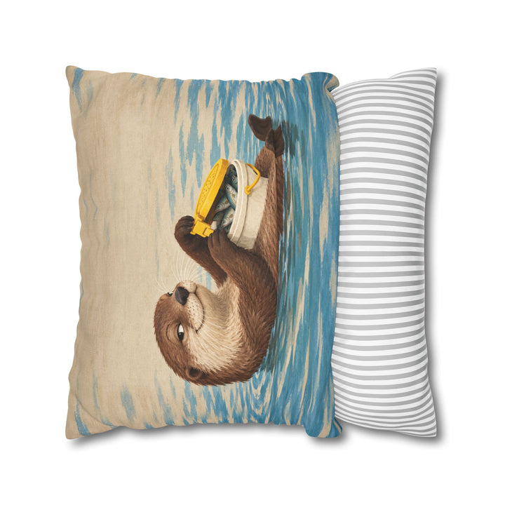 The Minnow Heist – Fishing Art with an Otter Cracking the Bait Bucket – Pillow / Cover