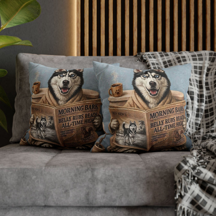 "Morning Business" - Husky Pillow Cover - Dog Lover Home Decor
