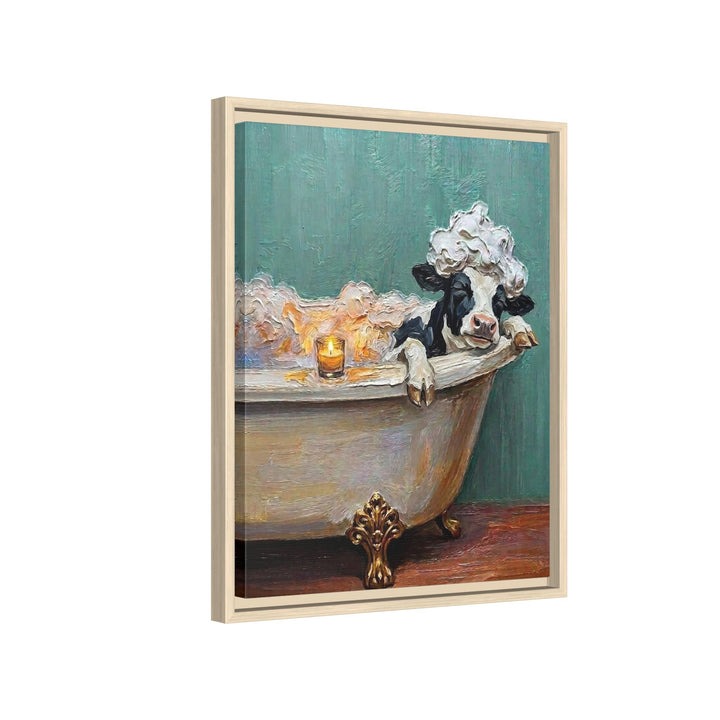 "Bubble Time" - Cow Vertical Framed Canvas - Spirit Animal Wall Art