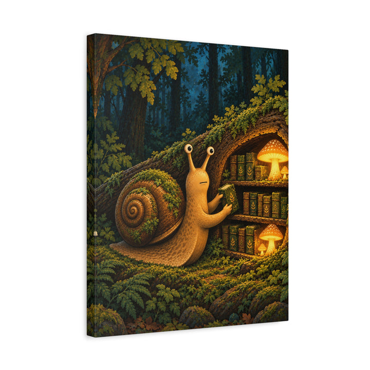 The Moss Librarian – Moss Decor with a Snail Shelving Tiny Volumes – Canvas / Framed Canvas