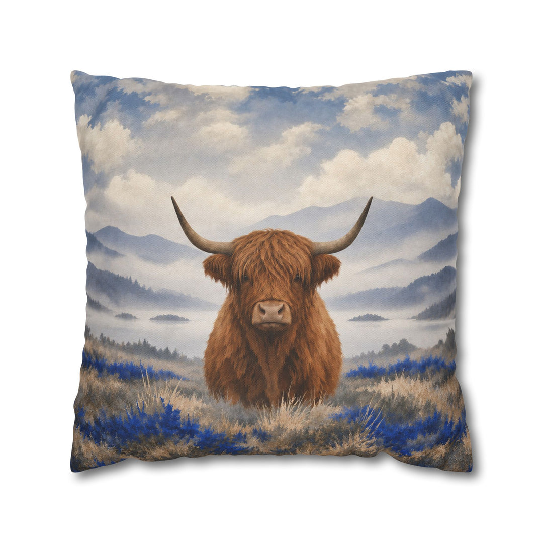 Morning Fog – Therapy Office Decor with a Highland Cow in Grey – Pillow / Cover