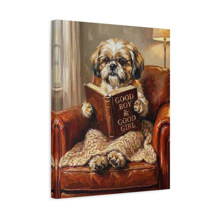"Evening Read" - Shih Tzu Vertical Canvas - Dog Lover Wall Art