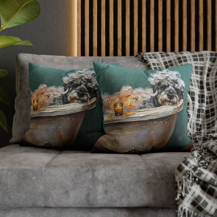 "Spa Day" - Schnauzer Throw Pillow - Dog Lover Wall Art Home Decor