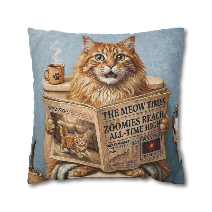 "Morning Business" - Fluffy Orange Longhair Throw Pillow - Cat Lover Home Decor