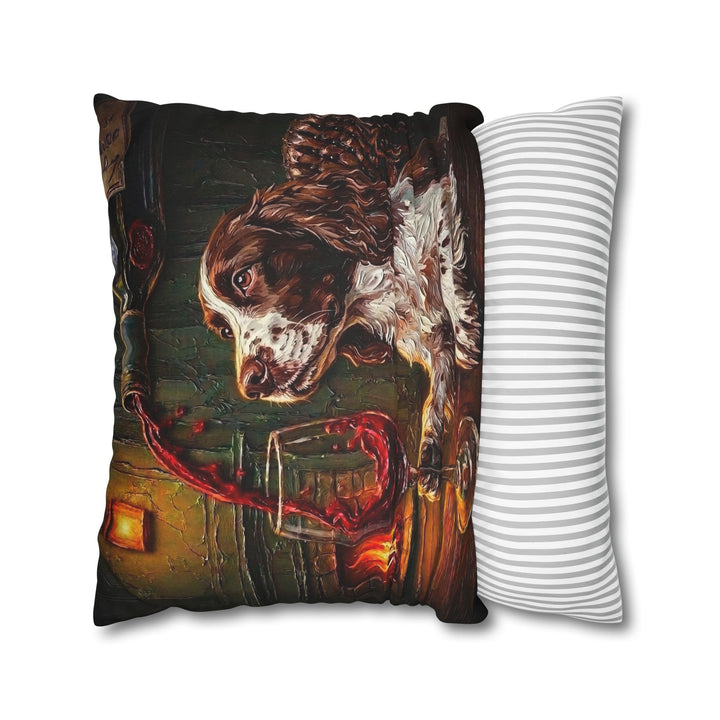 "Wine & Woof" - English Springer Pillow Cover - Dog Lover Home Decor