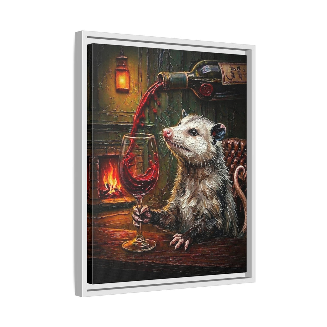 "Wine & Spirit" - Opossum Vertical Framed Canvas - Spirit Animal Wall Art