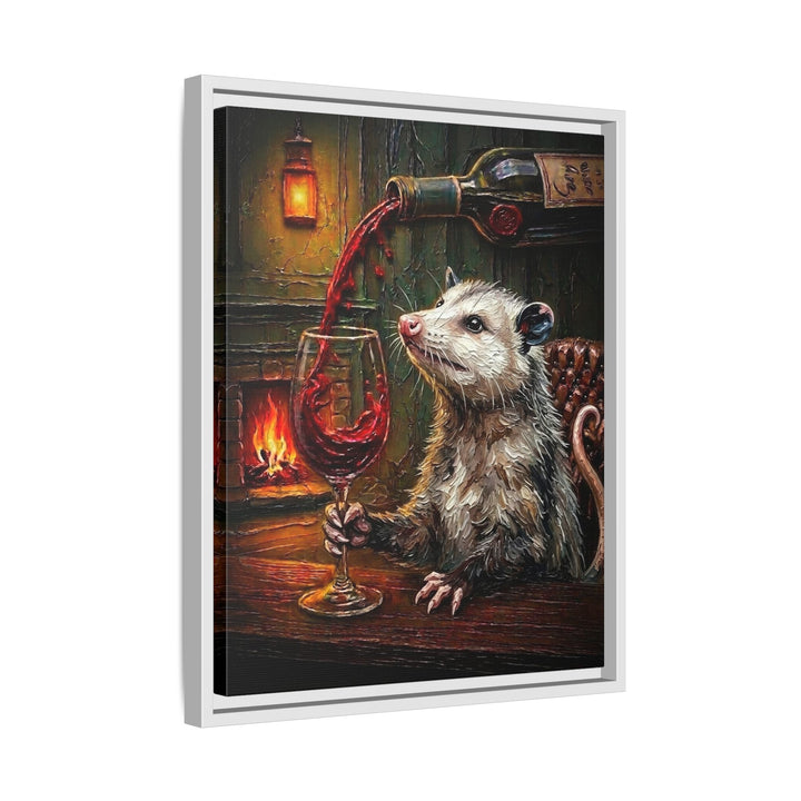 "Wine & Spirit" - Opossum Vertical Framed Canvas - Spirit Animal Wall Art