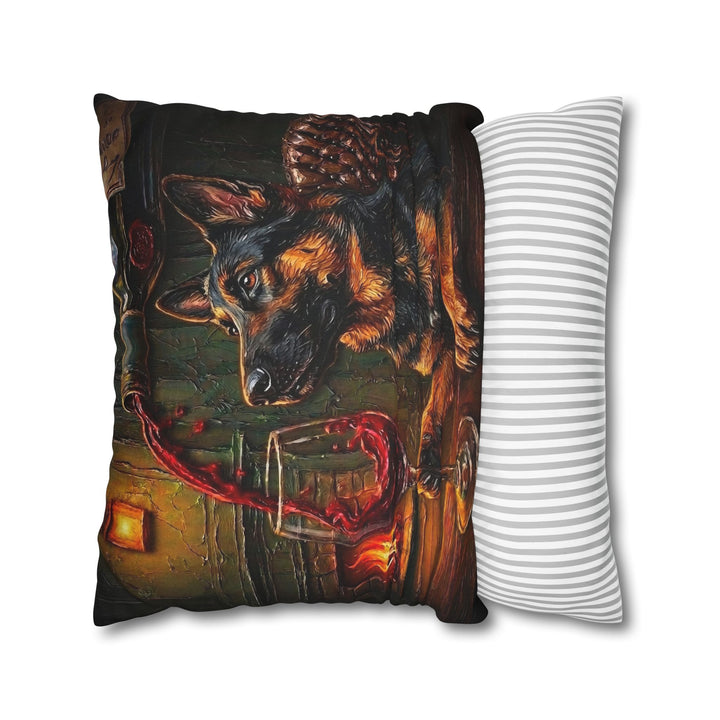 "Wine & Woof" - German Shepherd Throw Pillow - Dog Lover Home Decor