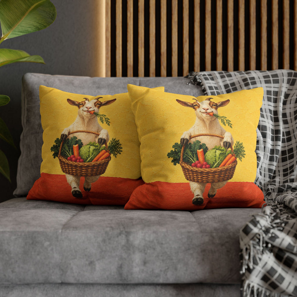 Market Haul – Kitchen Wall Art with a Goat and a Veggie Basket – Pillow / Cover