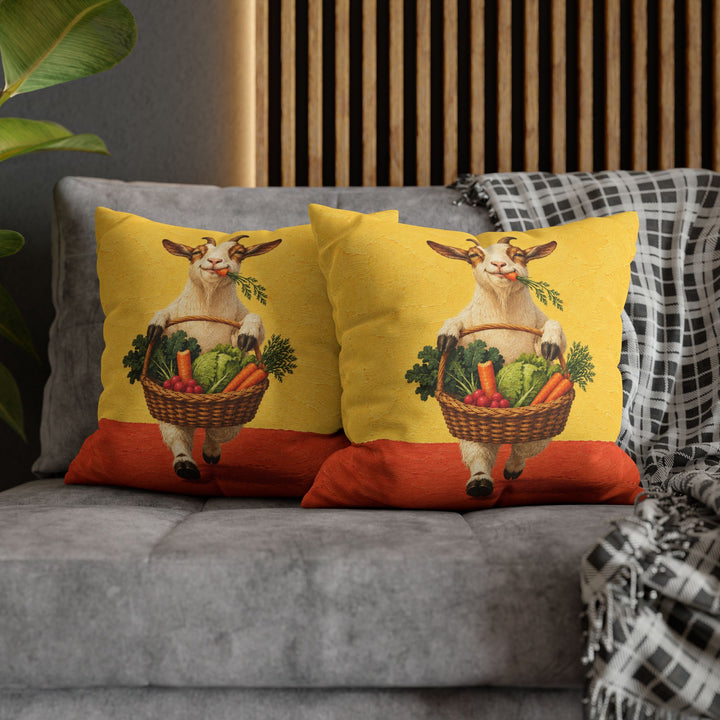 Market Haul – Kitchen Wall Art with a Goat and a Veggie Basket – Pillow / Cover