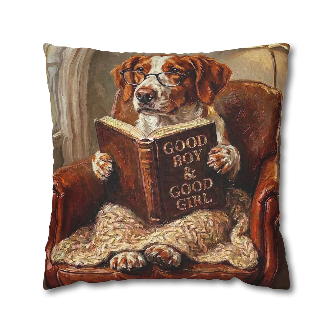 "Evening Read" - Brittany Spaniel Pillow Cover - Dog Lover Home Decor