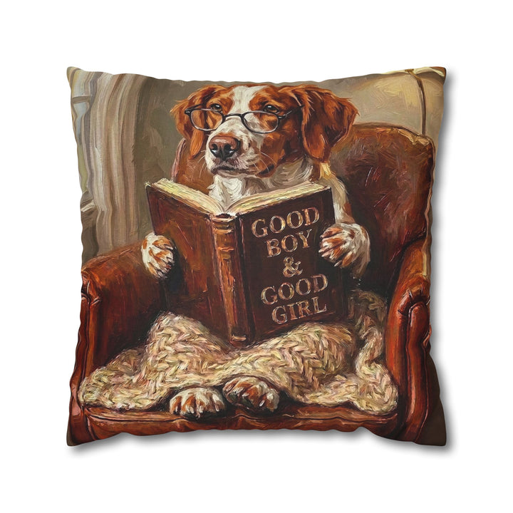 "Evening Read" - Brittany Spaniel Pillow Cover - Dog Lover Home Decor