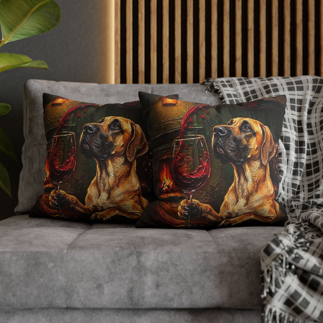 "Wine & Woof" - Great Dane Pillow Cover - Dog Lover Home Decor