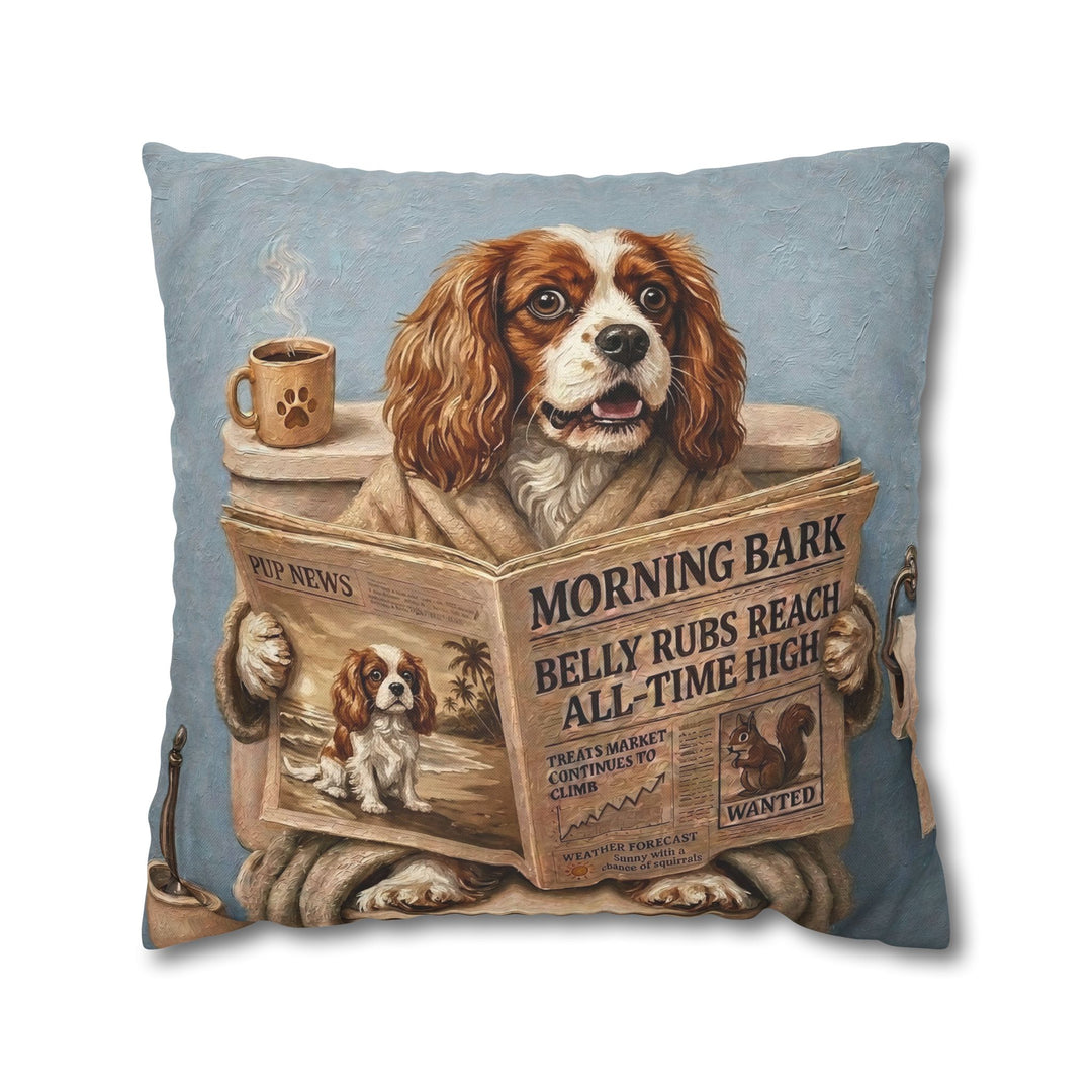 "Morning Business" - Cavalier King Charles Throw Pillow - Dog Lover Home Decor