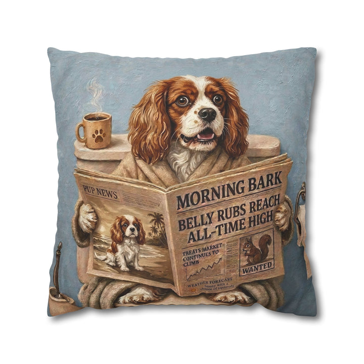 "Morning Business" - Cavalier King Charles Throw Pillow - Dog Lover Home Decor