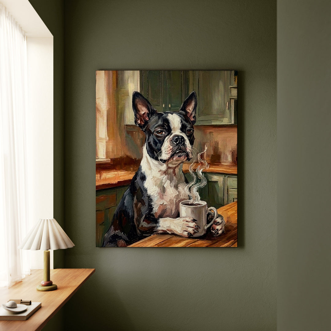 Boston Terrier Before Coffee Canvas