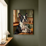 "Before Coffee" - Boston Terrier Vertical Canvas - Dog Lover Wall Art