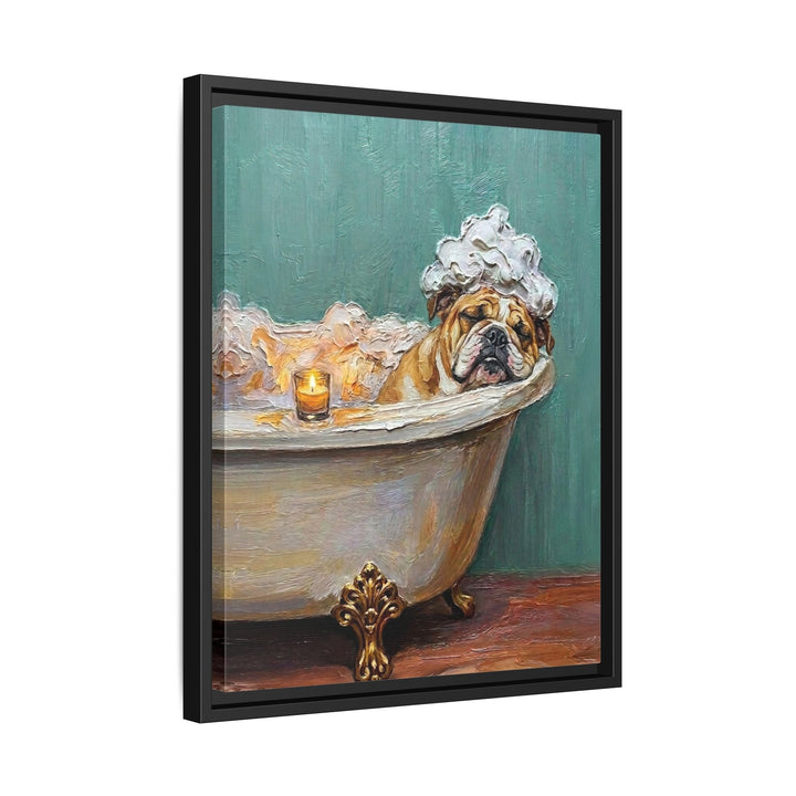 "Spa Day" - English Bulldog Vertical Framed Canvas - Dog Lover Wall Art