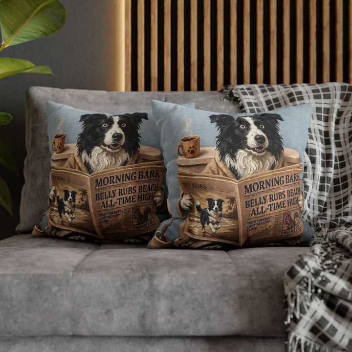 "Morning Business" - Border Collie Throw Pillow - Dog Lover Home Decor