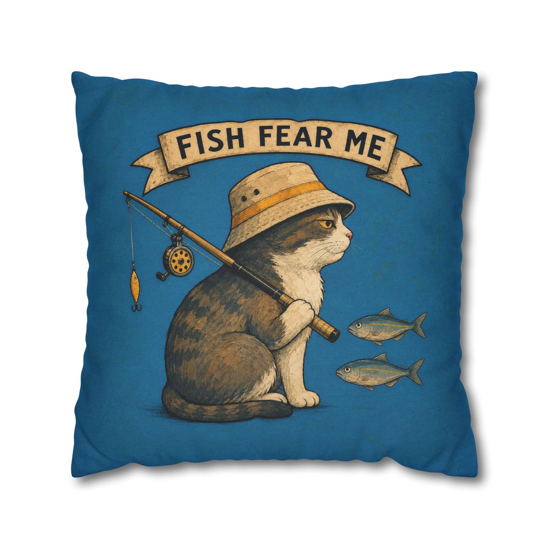 Fish Fear Me – Fishing Art with a Bucket Hat and a Backwards Rod – Pillow / Cover