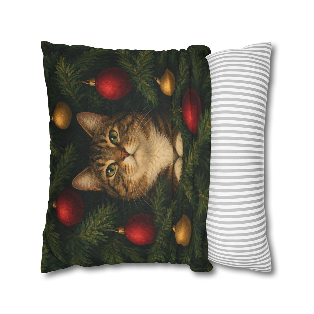 The Tree Inspector – Christmas Wall Art with a Cat Deep in the Branches – Pillow / Cover