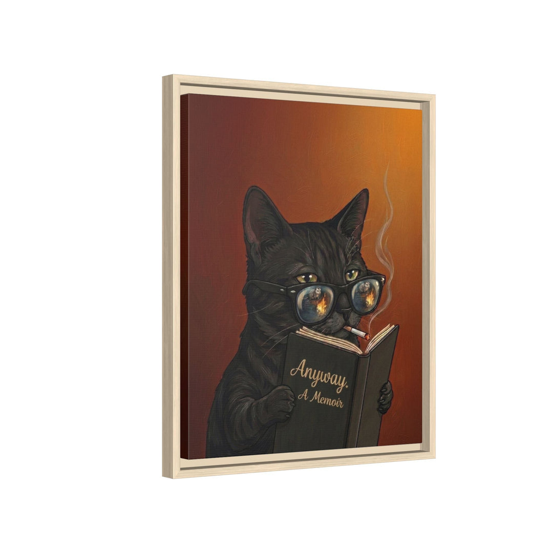 "Anyway" - Cat Vertical Framed Canvas - Animal Book Humor Wall Art