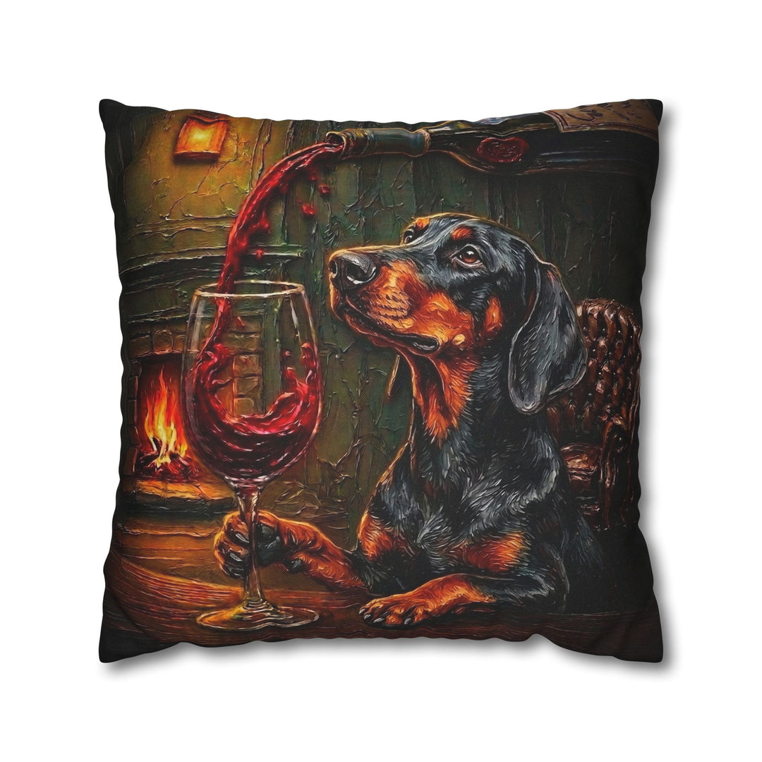 "Wine & Woof" - Doberman Pillow Cover - Dog Lover Home Decor