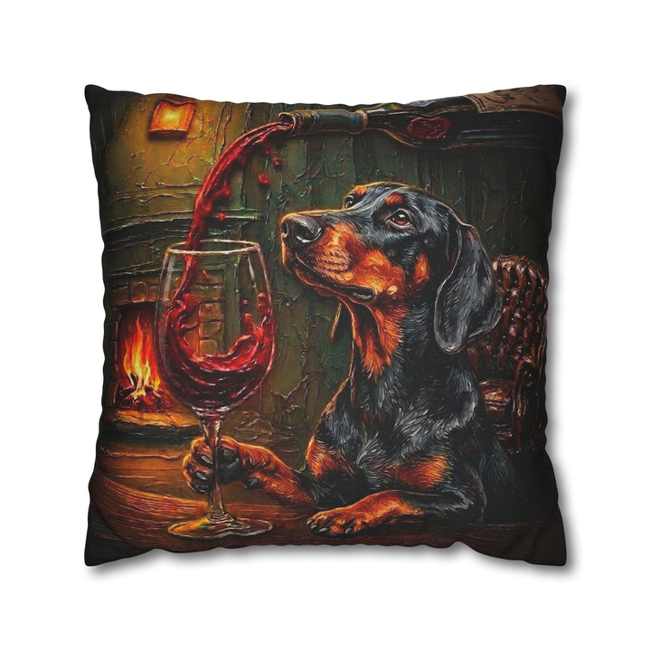"Wine & Woof" - Doberman Pillow Cover - Dog Lover Home Decor
