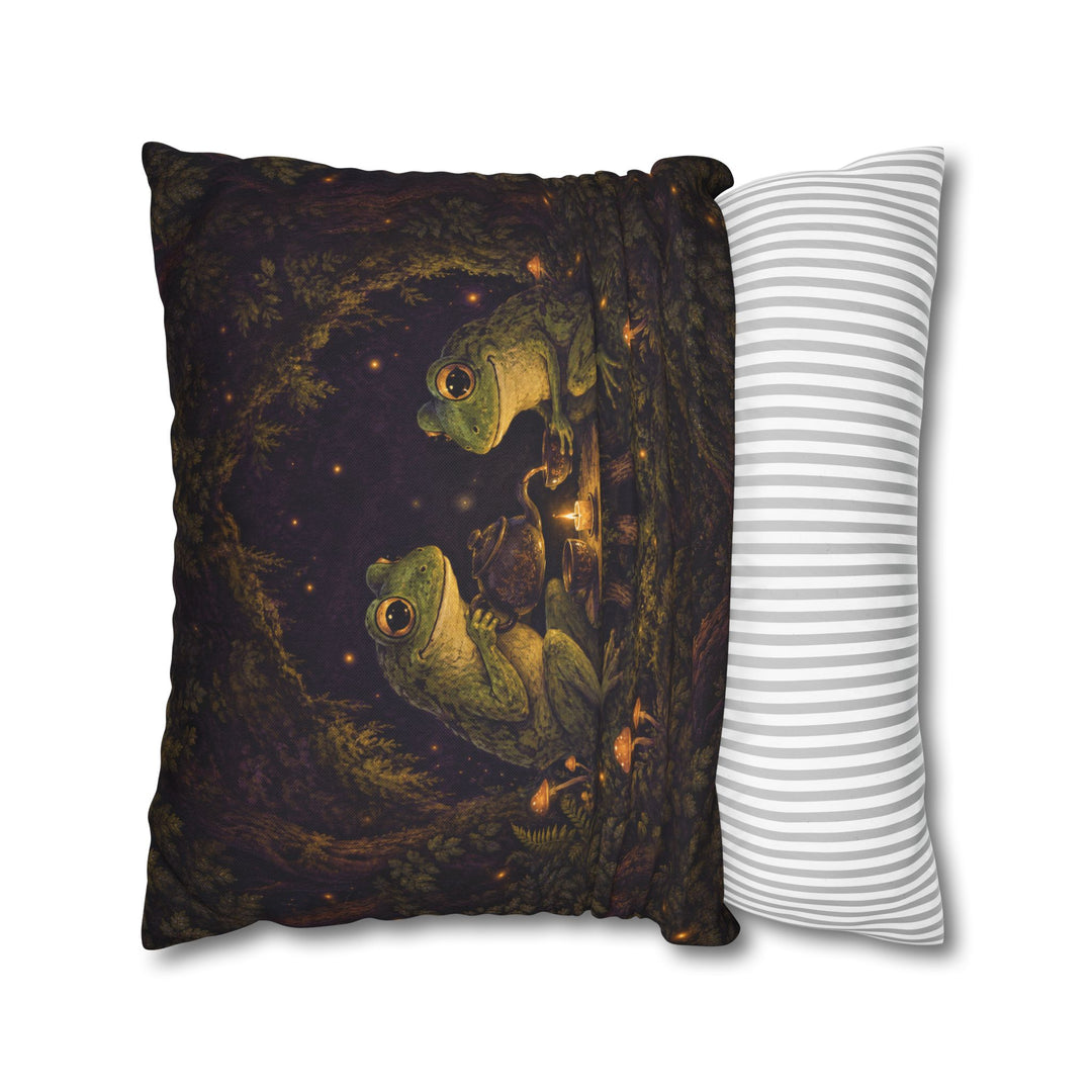 Midnight Tea Circle – Witchy Wall Art with Frogs Around a Candlelit Table – Pillow / Cover