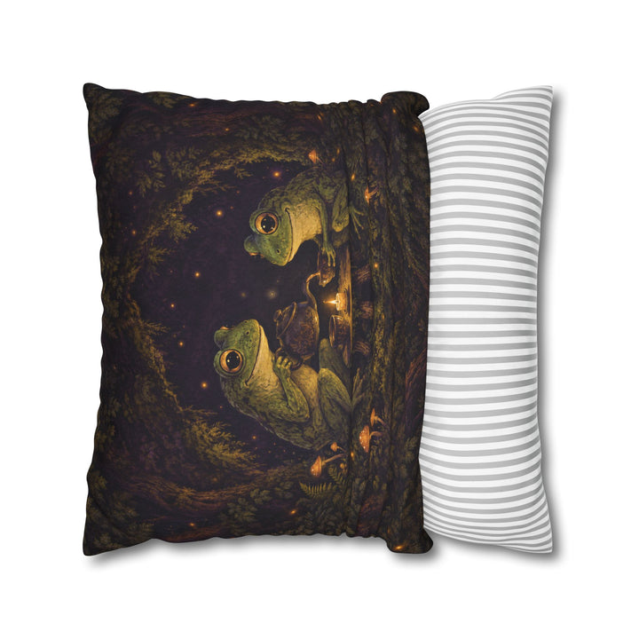 Midnight Tea Circle – Witchy Wall Art with Frogs Around a Candlelit Table – Pillow / Cover