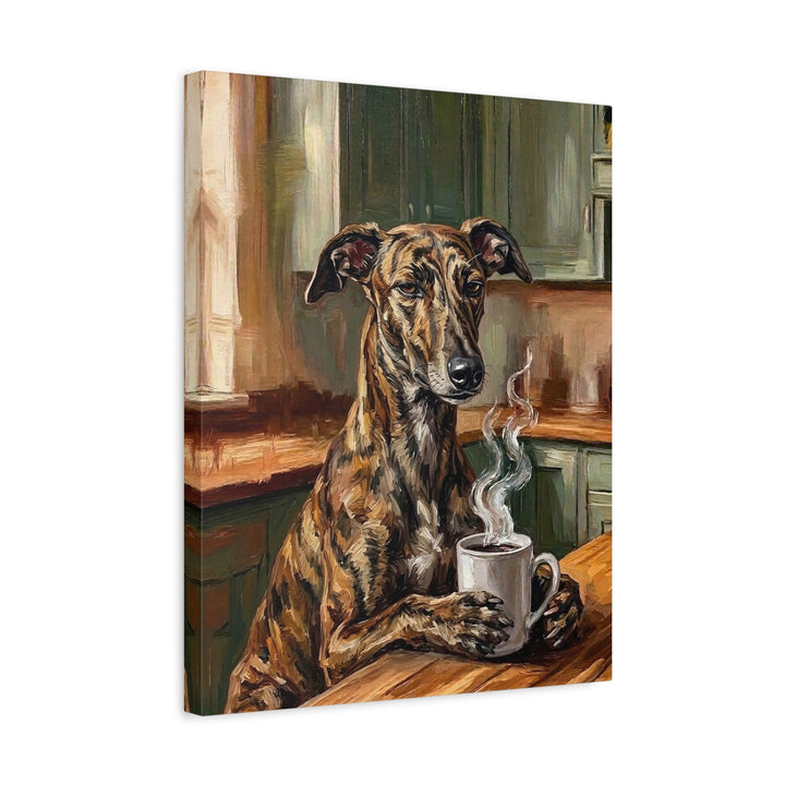 "Before Coffee" - Greyhound Vertical Canvas - Dog Lover Wall Art