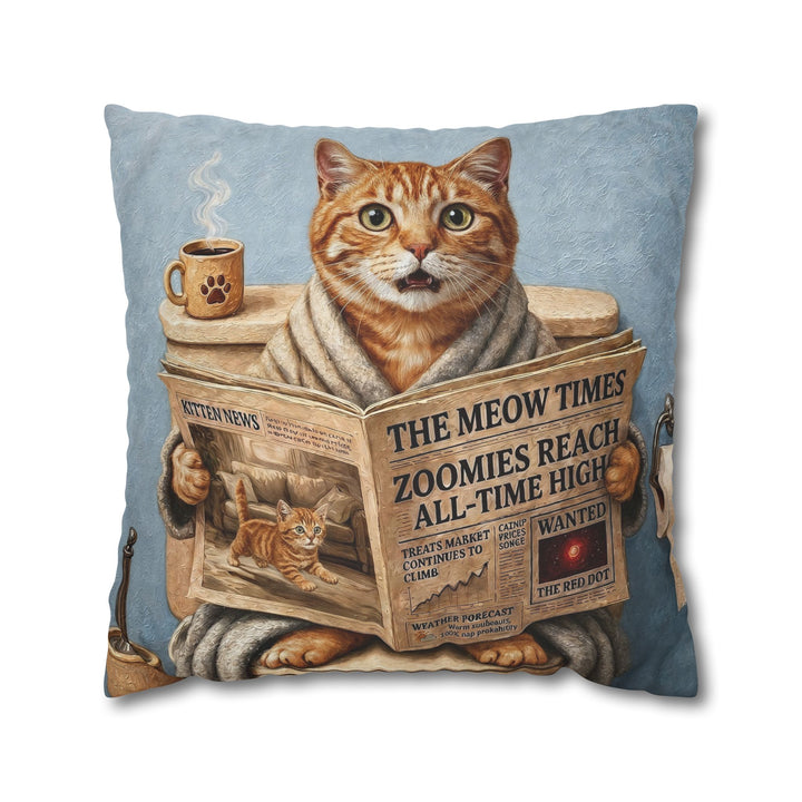 "Morning Business" - Orange Ginger Tabby Throw Pillow - Cat Lover Home Decor