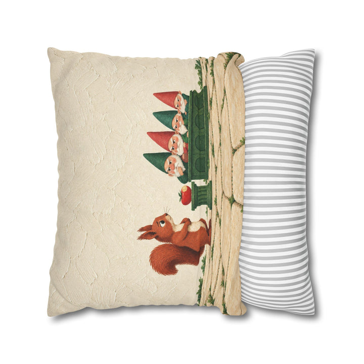The Tomato Trials – Garden Wall Art with a Squirrel Before a Gnome Jury – Pillow / Cover