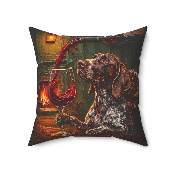 "Wine & Woof" - German Shorthaired Pointer Throw Pillow - Dog Lover Home Decor