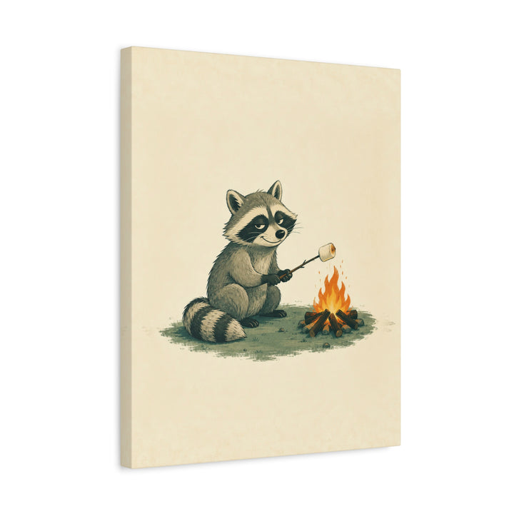 S'more Patrol – Raccoon Wall Art with a Borrowed Marshmallow – Canvas / Framed Canvas