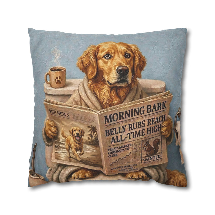 "Morning Business" - Golden Retriever Pillow Cover - Dog Lover Home Decor